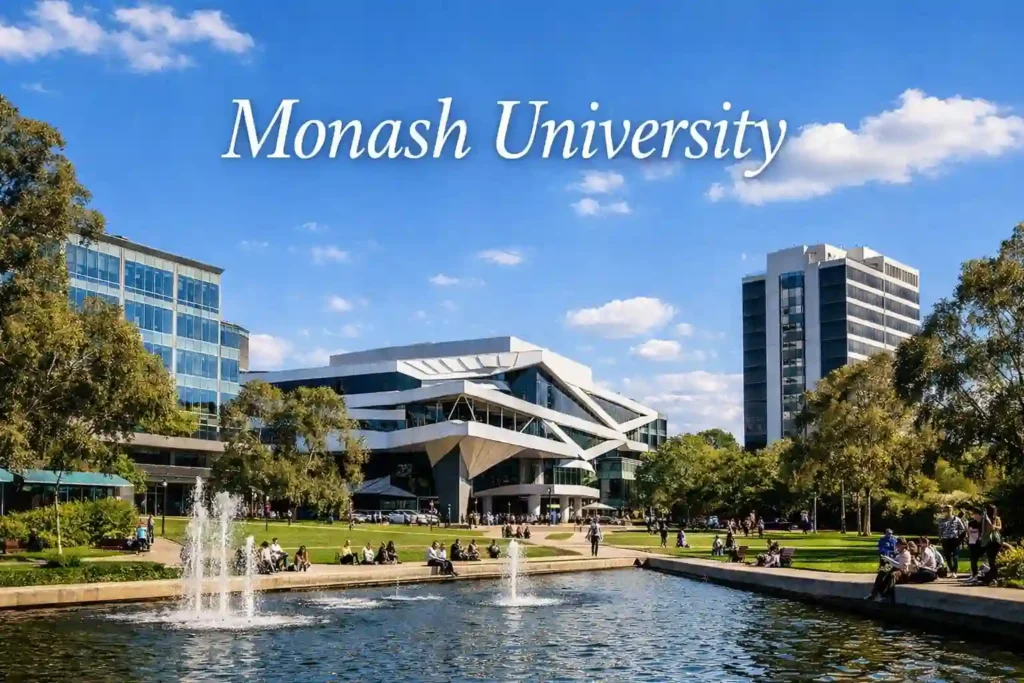 دانشگاه موناش استرالیا – نمای پردیس اصلی Clayton با ساختمان‌های مدرن و فضای دانشجویی فعال