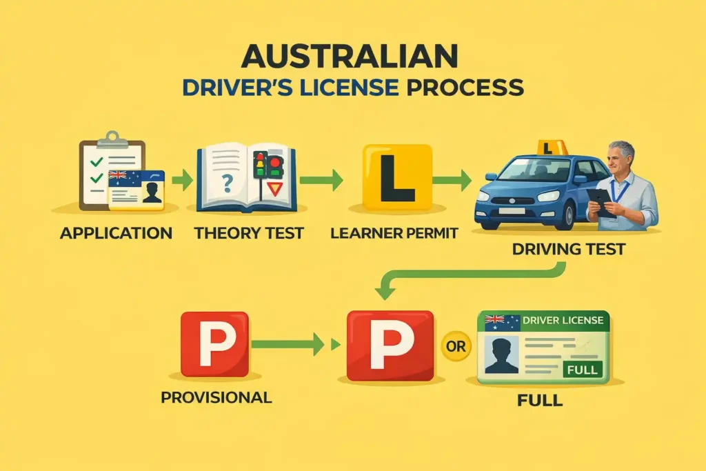 مراحل دریافت گواهینامه رانندگی استرالیا از درخواست تا گواهینامه کامل