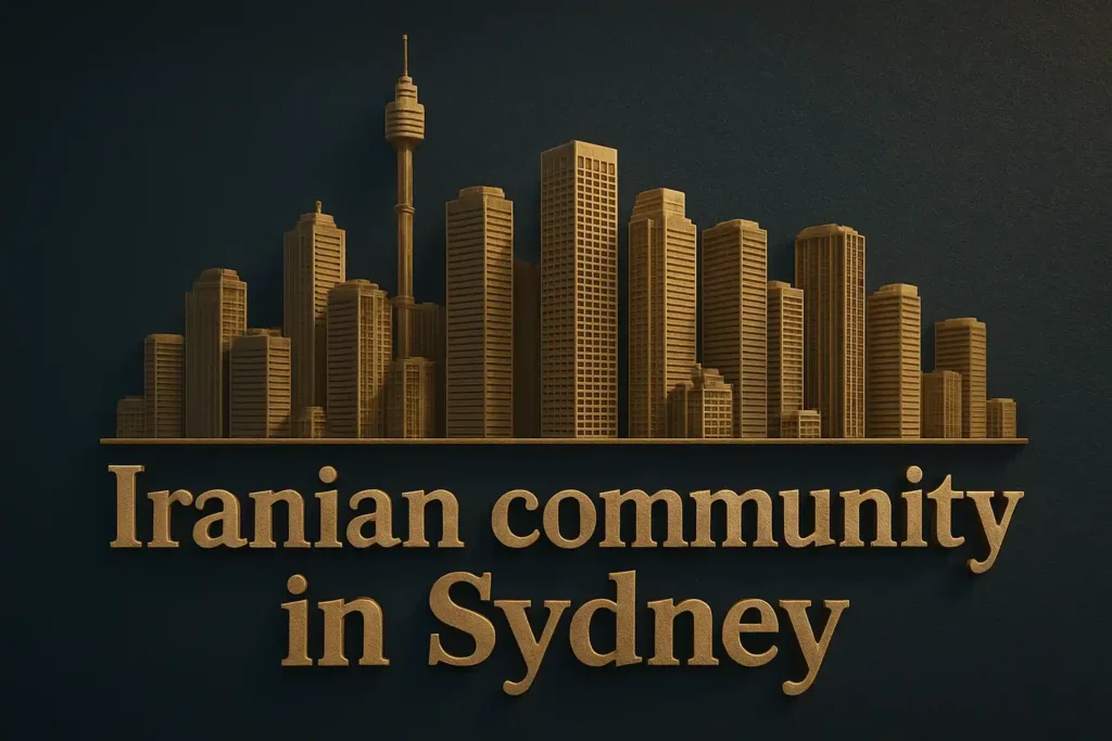 Iranian community in Sydney skyline with golden skyscrapers