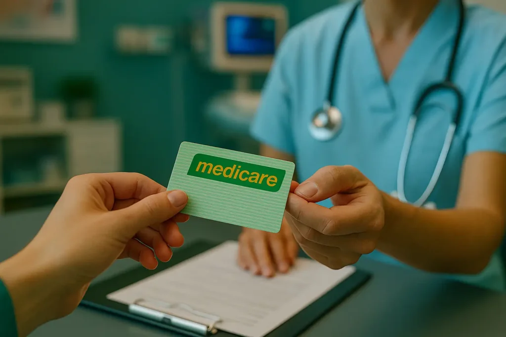 تحویل کارت مدیکر استرالیا توسط پرستار به بیمار در یک مرکز درمانی