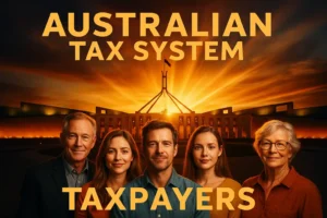 تصویر سینمایی از مالیات‌دهندگان استرالیایی در برابر ساختمان پارلمان استرالیا - راهنمای جامع سیستم مالیاتی استرالیا
