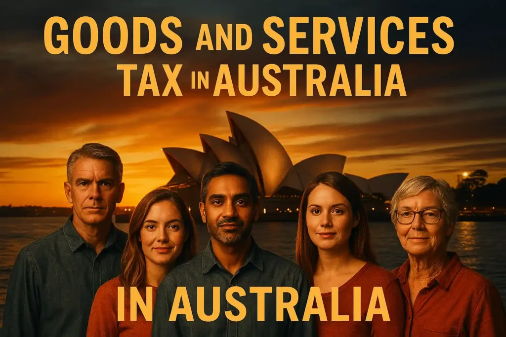 تصویر سینمایی مالیات‌دهندگان استرالیا با پس‌زمینه اپراآهاوس سیدنی مرتبط با GST