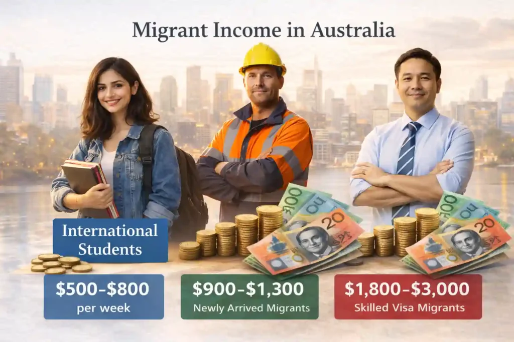 مقایسه درآمد مهاجران در استرالیا شامل دانشجویان، تازه‌واردها و نیروی متخصص