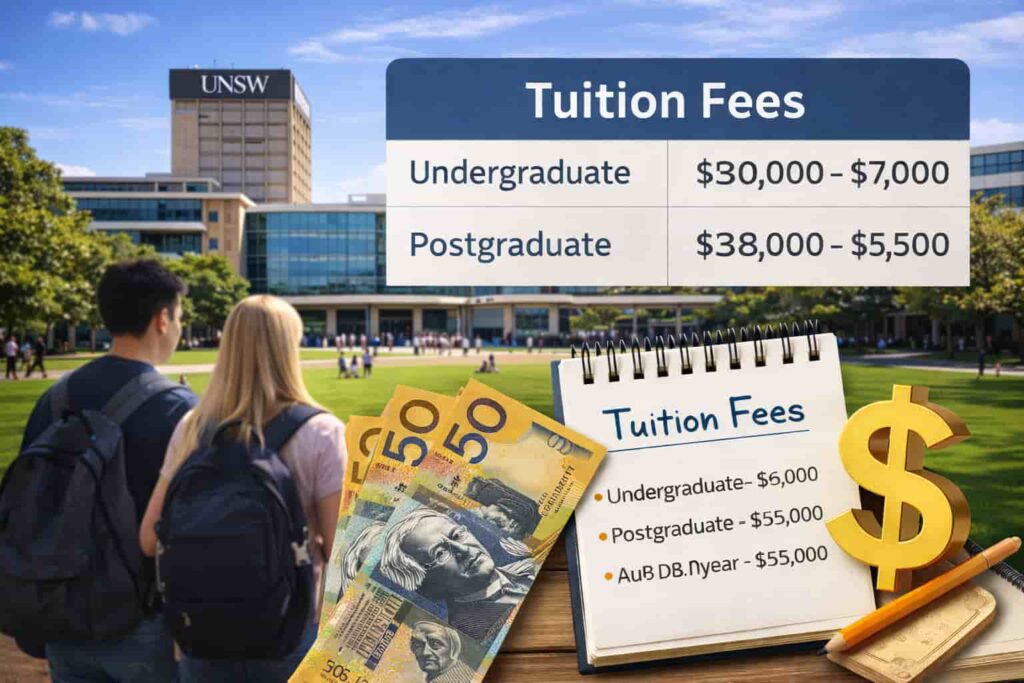 هزینه‌های تحصیل در دانشگاه نیوساوت‌ولز سیدنی UNSW شامل شهریه مقاطع کارشناسی و کارشناسی ارشد با نماد دلار استرالیا